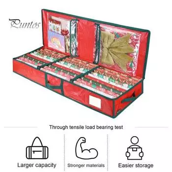 Рождественская упаковочная бумажная сумка для хранения, гибкие перегородки, карманы, большая вместимость, прочная ручка, полиэтиленовая подарочная упаковка, органайзер красный