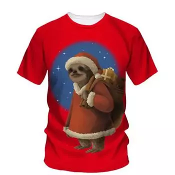 Рождественская вечеринка 3D принт Санта Веселье Мужчины и Женщины Круглый вырез Короткий рукав Мода Новый Комфорт Уличная футболка Топ Повседневный S