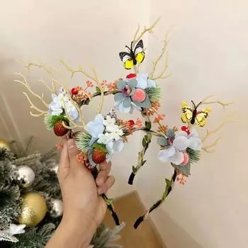 Рождественская вечеринка Головной обруч для девочки Ветка Цветок Рога оленя Ветка Рога повязка на голову Женская повязка для волос Аксессуары для волос в корейском стиле