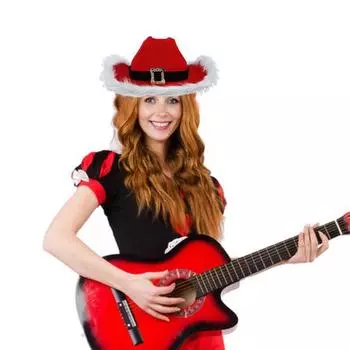 Рождественская вечеринка Красная ковбойская шляпа с белой пушистой каймой Вестерн Карнавал Санта