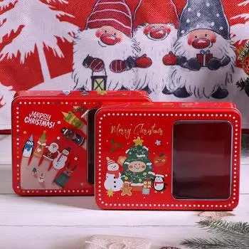Рождественская веселая жестяная прямоугольная коробка для конфет подарочная коробка для хранения печенья банка для дома подарочная коробка для хранения печенья