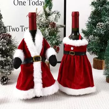 Рождественская винная бутылка Чехол для бутылки красного вина Юбка Одежда с поясом Аксессуары для вина ручной работы Праздник A