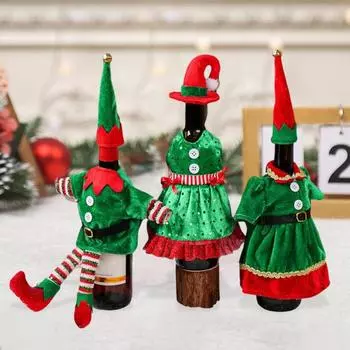 Рождественская винная бутылка, одежда для бутылок красного вина с шапкой Санты, рождественские украшения для дома на праздники, декор кухонного стола Men A