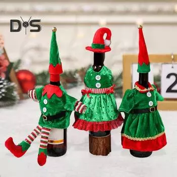 Рождественская винная бутылка, одежда для бутылок красного вина с шапкой Санты, рождественские украшения для дома на праздники, декор кухонного стола Men A