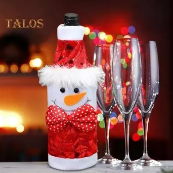 Рождественская винная бутылка с чехлом Санта-Клауса, снеговика, оленя, красного вина, украшение для праздничного стола для вина, шампанского, пивной бутылки Snowman