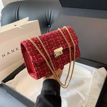 Рождественская винно-красная шерстяная клетчатая сумка подмышкой, новая осенне-зимняя женская изысканная сумка через плечо с замком, простая уникальная сумка