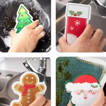 Рождественская влагопоглощающая салфетка для очистки, влагопоглощающая многофункциональная губка для очистки бутылок