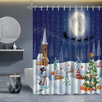 Рождественская водонепроницаемая занавеска для душа для ванной комнаты с 12 пластиковыми крючками в форме буквы С в подарок One Size