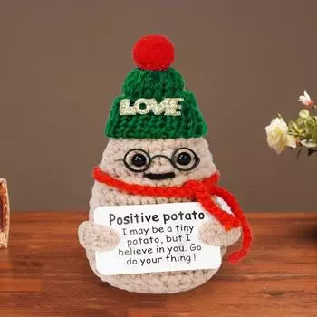 Рождественская вязаная крючком позитивная картошка с вдохновляющей открыткой, эмоциональная поддержка, ручная вязаная рождественская шапка, кукла-картошка, украшение, праздничный подарок красный