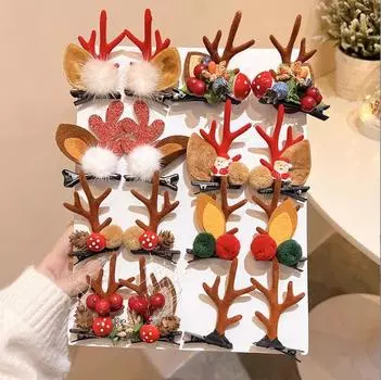 Рождественская заколка для волос креативный олень колокольчик снеговик милый аксессуар для волос для девочек рождественское украшение для волос подарок на день рождения праздник Hairball style 2pc