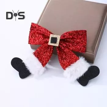 Рождественская заколка для волос с блестящими пайетками, плюшевая красная, белая, черная, в форме банта, заколка для волос с челкой набок, аксессуары для волос красный