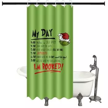 Рождественская занавеска для душа, популярный сезонный традиционный набор для декора ванной комнаты с крючками One Size зелёный