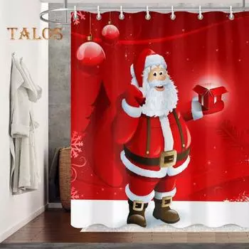 Рождественская занавеска для душа с Санта-Клаусом, водонепроницаемая, мягкая, прочная, для ежедневного использования, занавеска для душа для чистой праздничной ванной комнаты 180x180cm