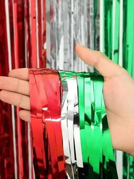 Рождественская занавеска с кисточками, украшение для рождественской вечеринки, 1x2 м, красная, серебристая, зеленая, блестящая, кисточка для вечеринки, фон для вечеринки Other серебряный