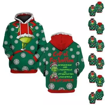 Рождественская зеленая 3D цифровая печать Повседневная толстовка с капюшоном Толстовка L армия зеленый