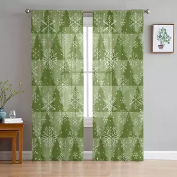 Рождественская зеленая рождественская елка текстура снежинки прозрачные шторы газовые шторы для гостиной спальни вуаль пряжа шторы W135 x H114cm