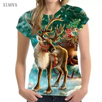 Рождественская женская футболка с 3D принтом, горячая распродажа, обычная летняя повседневная рубашка с коротким рукавом, красивые футболки с круглым вырезом и графическим рисунком, женский топ L