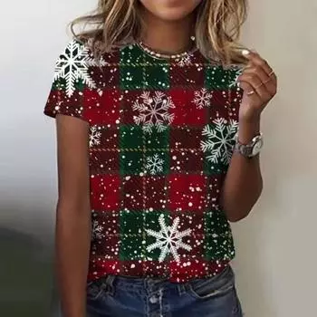 Рождественская женская футболка с рождественскими элементами, футболка большого размера с 3D-принтом, летняя новая модная женская одежда Y2k, женские топы, футболки 5XL