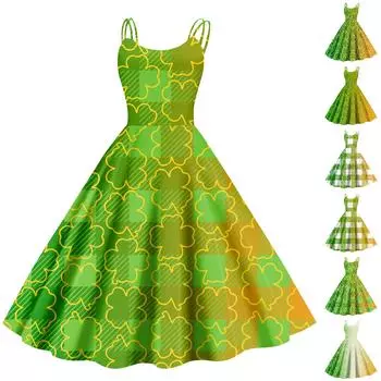 Рождественская женская повседневная модная юбка с цветочным принтом в стиле панк-ретро с открытыми плечами L армия зеленый