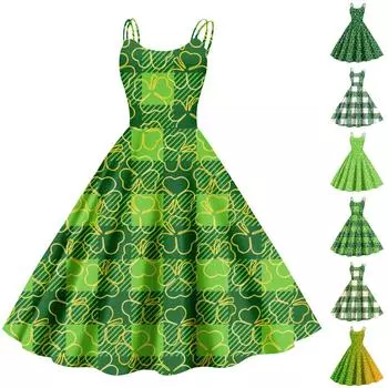 Рождественская женская повседневная модная юбка с цветочным принтом в стиле панк-ретро с открытыми плечами L армия зеленый