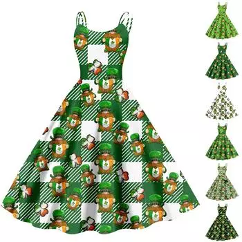 Рождественская женская повседневная модная юбка с цветочным принтом в стиле панк-ретро с открытыми плечами L армия зеленый