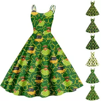 Рождественская женская повседневная модная юбка с цветочным принтом в стиле панк-ретро с открытыми плечами L армия зеленый