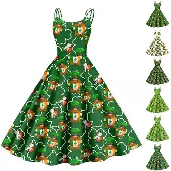 Рождественская женская повседневная модная юбка с цветочным принтом в стиле панк-ретро с открытыми плечами L армия зеленый