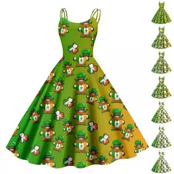 Рождественская женская повседневная модная юбка с цветочным принтом в стиле панк-ретро с открытыми плечами L армия зеленый