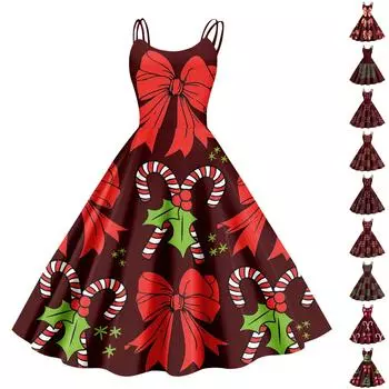 Рождественская женская повседневная модная юбка с цветочным принтом в стиле панк-ретро с открытыми плечами M