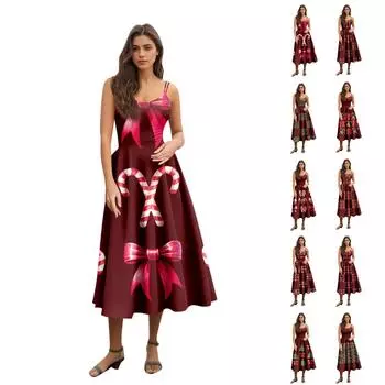 Рождественская женская повседневная модная юбка с цветочным принтом в стиле панк-ретро с открытыми плечами XXL