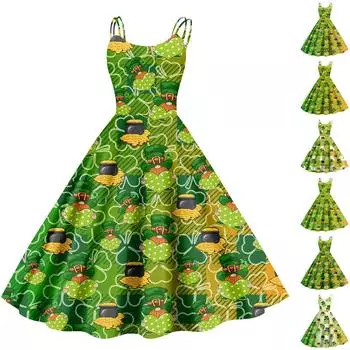 Рождественская женская повседневная модная юбка с цветочным принтом в стиле панк-ретро с открытыми плечами L армия зеленый