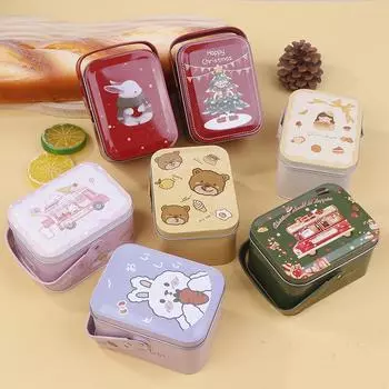 Рождественская жестяная коробка для печенья, подарочная упаковка, банка для конфет, контейнеры для хранения мультфильмов, сладкие праздничные принадлежности с ручкой G