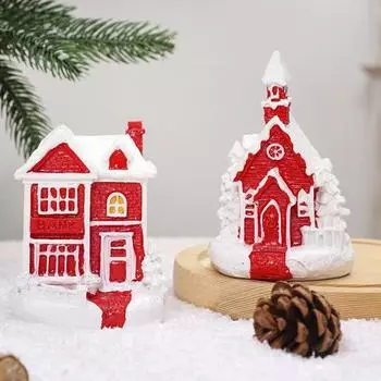 Рождественская зимняя деревенская домик-фигурка, миниатюрная смоляная пряничная статуэтка, украшение для стола, для спальни, гостиной, столовой, декор A