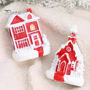 Рождественская зимняя деревенская домик-фигурка, миниатюрная смоляная пряничная статуэтка, украшение для стола, для спальни, гостиной, столовой, декор A