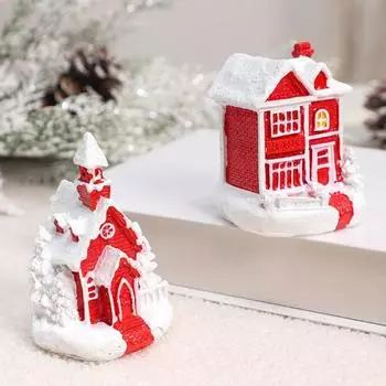 Рождественская зимняя деревенская домик-фигурка, миниатюрная смоляная пряничная статуэтка, украшение для стола, для спальни, гостиной, столовой, декор A