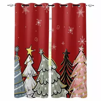 Рождественская Зимняя елка Снежинка Сосна Плотные Шторы Для Гостиной Спальни Оконные Шторы Жалюзи Шторы W135 x H60cm