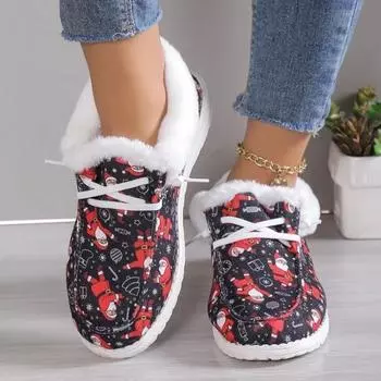 Рождественская зимняя хлопковая обувь для женщин, новые плюшевые утолщенные теплые модные зимние туфли на плоской подошве, повседневная обувь для путешествий, слайдеры 36