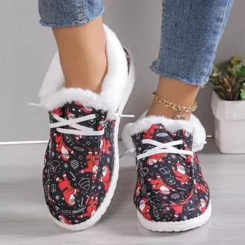 Рождественская зимняя хлопковая обувь для женщин, новые плюшевые утолщенные теплые модные зимние туфли на плоской подошве, повседневная обувь для путешествий, слайдеры 36