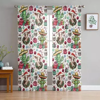 Рождественская зимняя ковбойская шляпа, шторы в виде коровы для гостиной, спальни, украшения дома, оконные вуали, тюль, шторы, драпировки W135 x H114cm