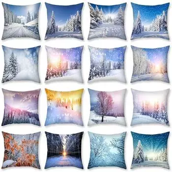 Рождественская зимняя снежная наволочка для гостиной, дивана, наволочка из персиковой кожи, наволочка для спальни, украшения дома 40x40cm