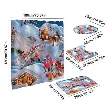 Рождественская зимняя занавеска для ванной с ковриками, коврик для унитаза, праздничная занавеска для душа, напечатанная занавеска для ванной комнаты, декор для ванной комнаты