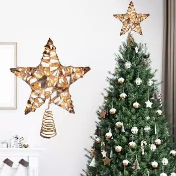 Рождественская звезда на елке, светящаяся 3D звезда, украшение с выключателем питания на батарейках
