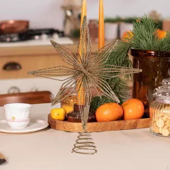 Рождественская звезда на верхушку елки, восьмиконечная верхушка елки, елка, рождественское украшение на верхушку елки для Champagne Gold