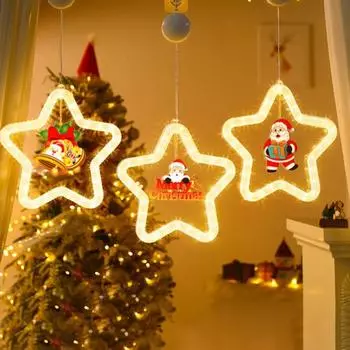 Рождественская звезда световое украшение на батарейках елочные подвесные украшения светодиодная подсветка подвеска для оконной двери настенная рождественская елка B