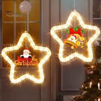 Рождественская звезда световое украшение на батарейках елочные подвесные украшения светодиодная подсветка подвеска для оконной двери настенная рождественская елка C