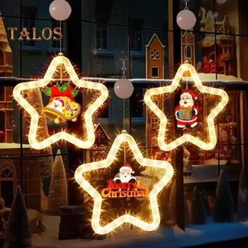 Рождественская звезда световое украшение на батарейках елочные подвесные украшения светодиодная подсветка подвеска для оконной двери настенная рождественская елка A