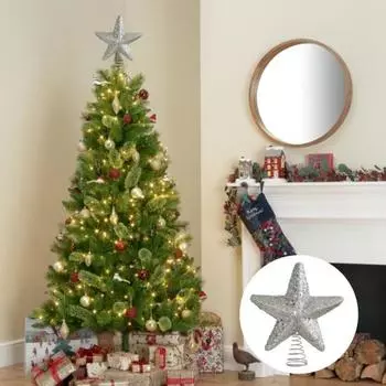Рождественская звезда, верхушка для елки, блестящая звезда, украшение для рождественской елки, пластиковая звезда, украшение для декора рождественской елки M золотистый
