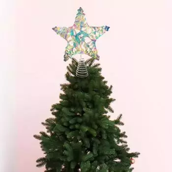Рождественская звезда, верхушка для елки, светящаяся 3D-звезда, украшение с выключателем, работающая от батареек, полая железная звезда для украшения елки в помещении 25*30cm