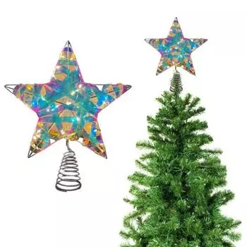 Рождественская звезда, верхушка для елки, светящаяся 3D-звезда, украшение с выключателем, работающая от батареек, полая железная звезда для украшения елки в помещении 25*30cm