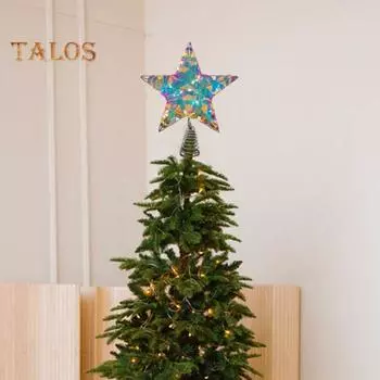Рождественская звезда, верхушка для елки, светящаяся 3D-звезда, украшение с выключателем, работающая от батареек, полая железная звезда для украшения елки в помещении 25*30cm